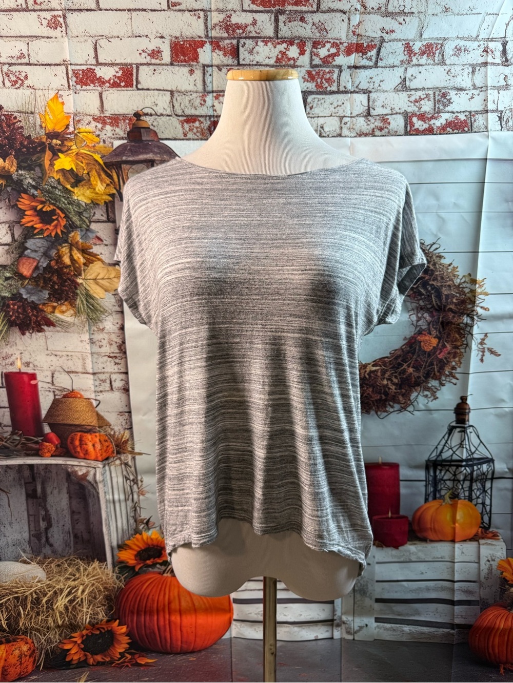 152-GAP Heather Gray Striped Short Sleeve Tee